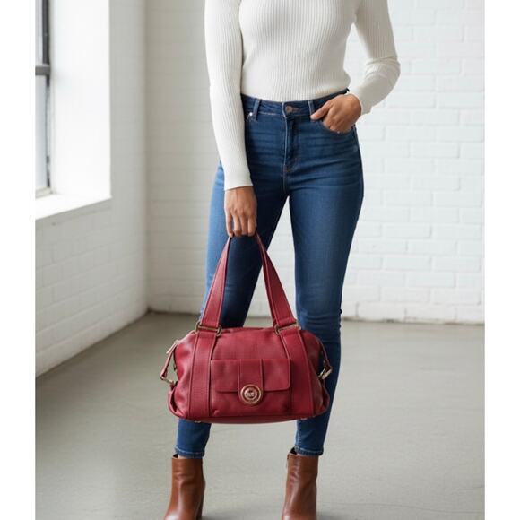 Michael Kors Bag Red Pebble Leather Top Handle Satchel Handbag - Picture 1 of 11